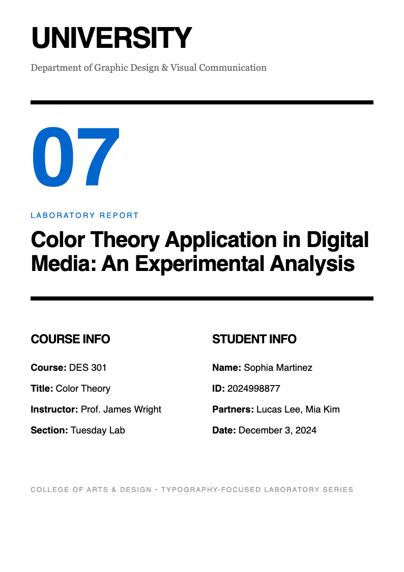 Typographic lab report cover page